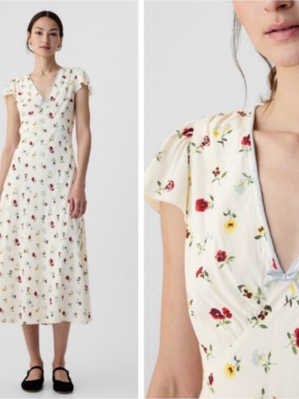 Gap x doen floral midi dress size 6 like new flutter sleeve tie back